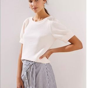 LOFT Crepe Knit Puff Sleeve top in Blush